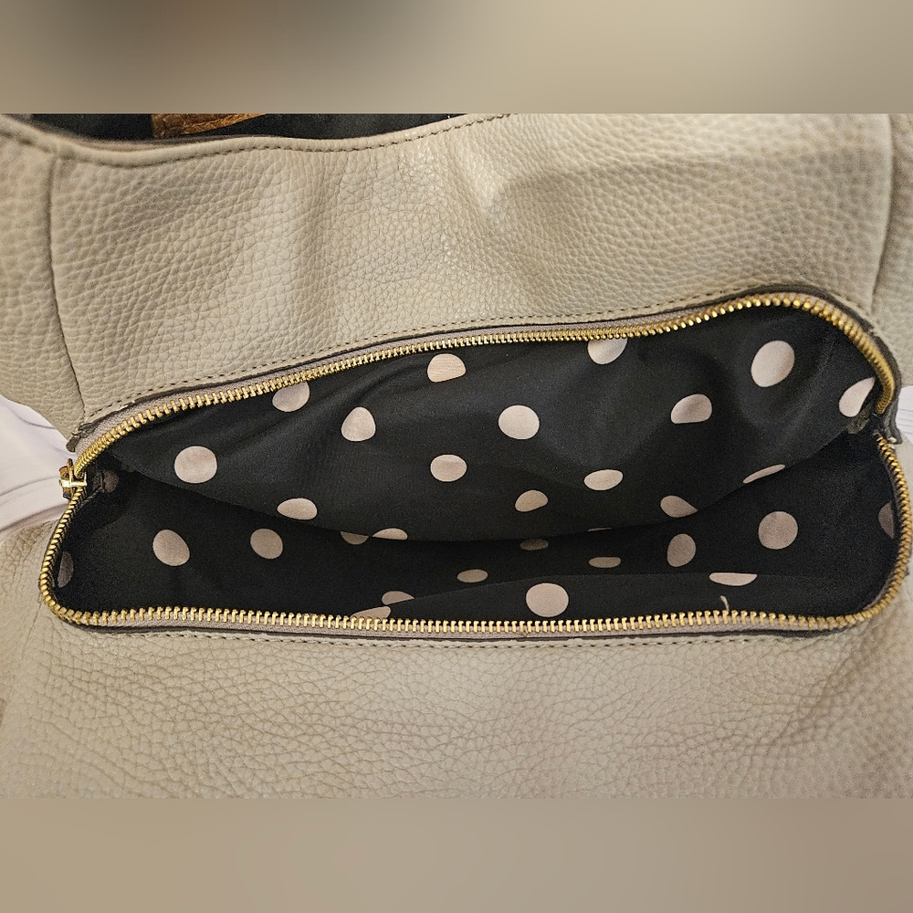 Anne Klein Colorblock Pebbled Faux Leather Shoulder Bag | Tan Cream Beige Tote - Picture 9 of 13